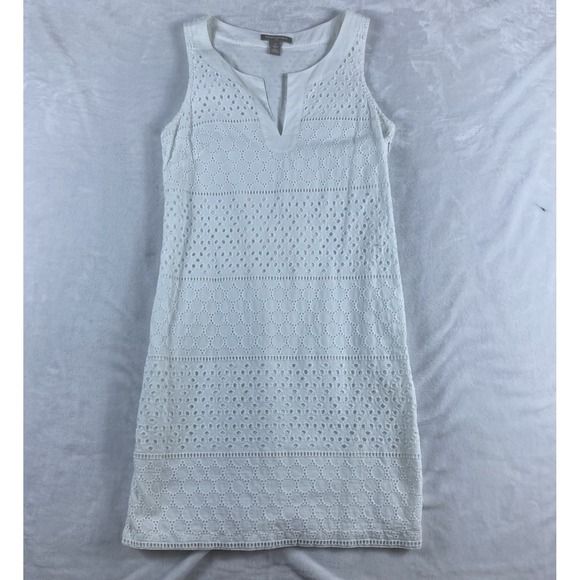 Banana Republic Factory Dress Sz 6 White Sleeveless Eyelet Cotton Coastal - Picture 2 of 12